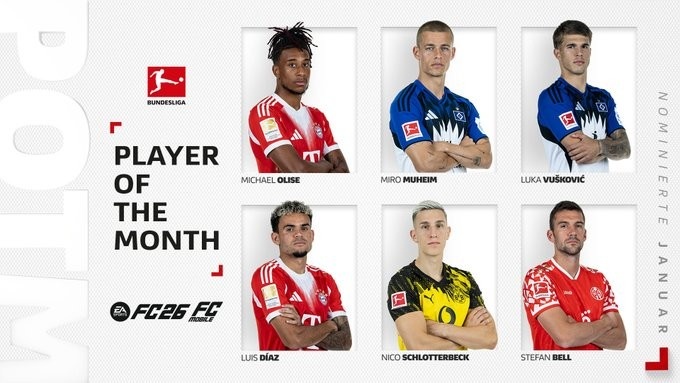 Kaiyun开云中国官网-德甲1月最佳球员候选：奥利塞、迪亚斯领衔，汉堡2人入选